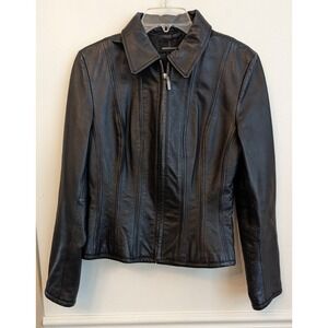 Vtg Victoria's Secret Moda International Black Leather Jacket Size M Bikercore